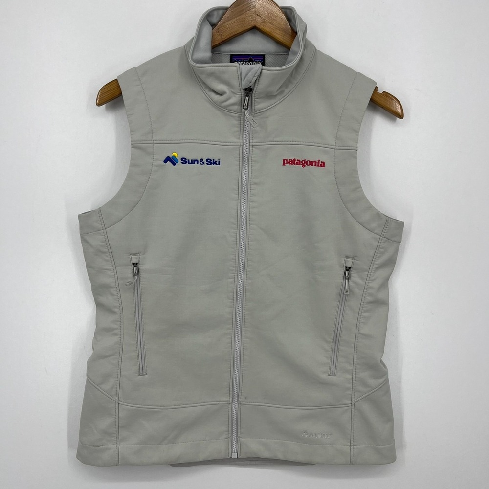 Patagonia Vest Women's Size M Gray Full Zip Polartec Company Logo Pockets